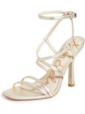 

SAM EDELMAN Женские кожаные босоножки на каблуке Leeanne золотого цвета с открытым носком и шпилькой, Золотой, G8868L3701