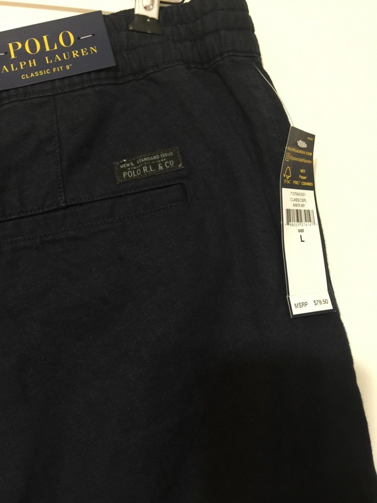 Men's POLO RALPH LAUREN Aviator Navy Linen Shorts LG NWT Classic Fit 9