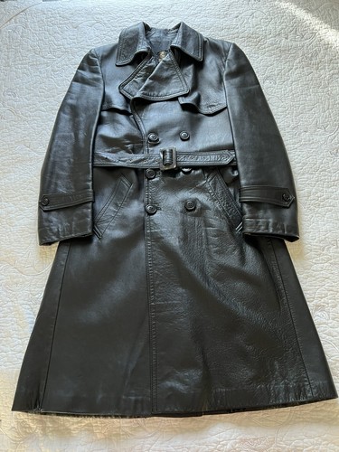 VINTAGE Rocamar Madrid European Black Leather Trench Coat