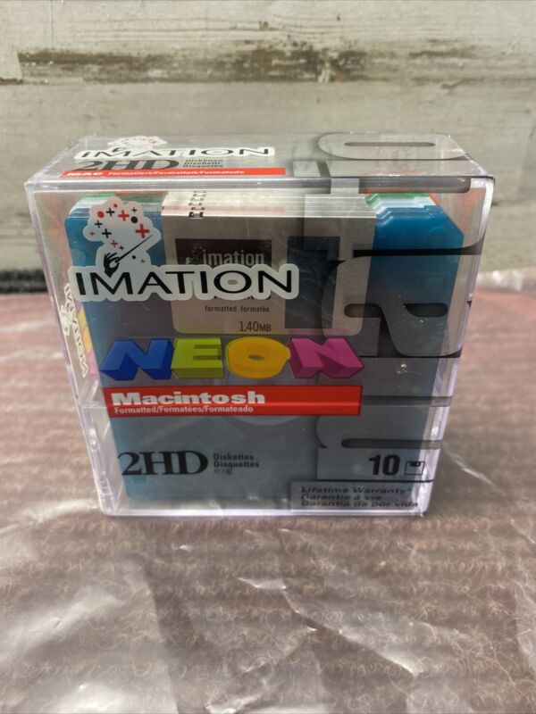 New Sealed 10 Imation Neon Diskettes Mac Formatted 2HD 1.40 MB Disks 