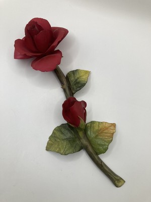 Bone China red Long Stem Rose/thorns GOLDEN CROWN  E&R Italy. Vintage