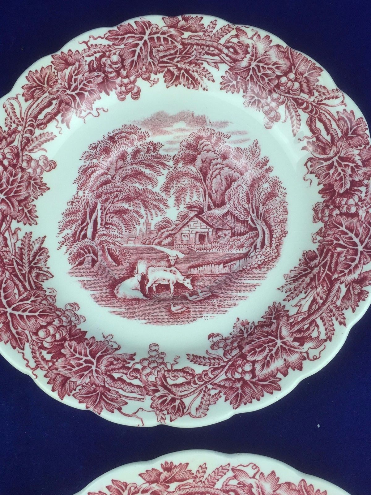 set of 4 saucers Booths china BRITISH SCENERY red transferware made in England