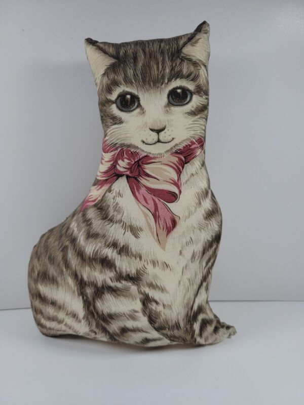 Vintage Soft Sculpture Tabby Cat Pillow Realistic 9" X 13" X 2"