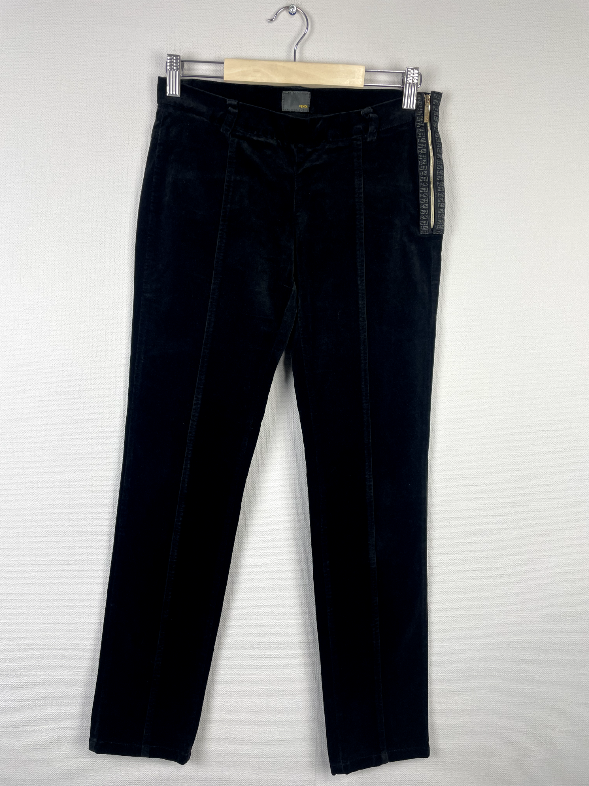 Fendi Black Velvet Side Zipper Straight Solid Formal Pants