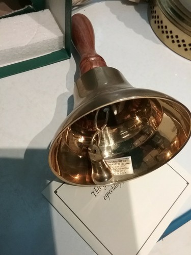 Vintage Wooden Handle Solid Brass Master Teacher Handcrafted School Bell-org Box