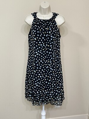 Karin Stevens Women s Black & Blue Polka Dot Round Neck Sleeveless Dress s 8