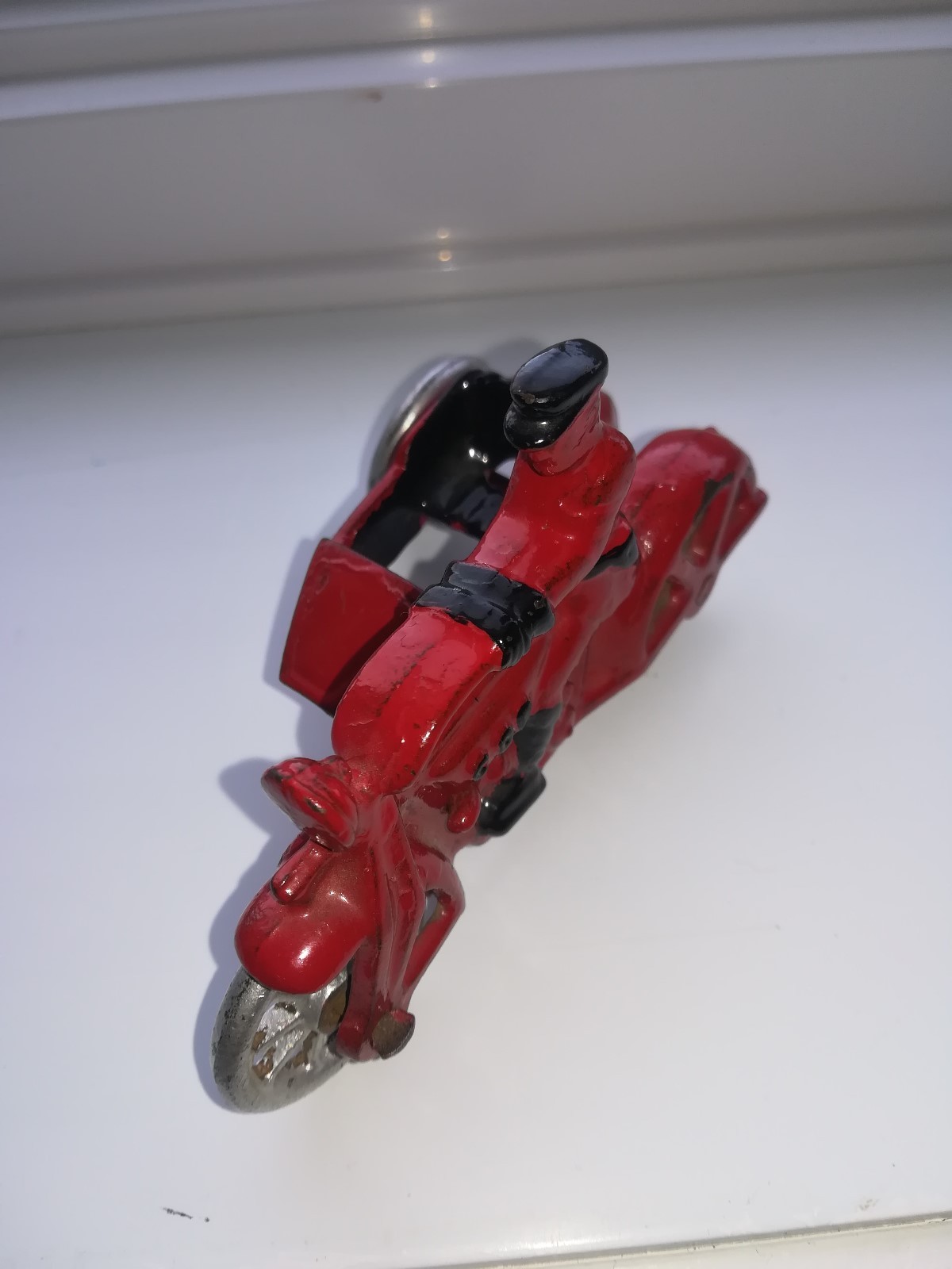 TOY MOTOCYCLE SIDE CAR ANTIQUE ORIGINAL CAST IRON (COOP)