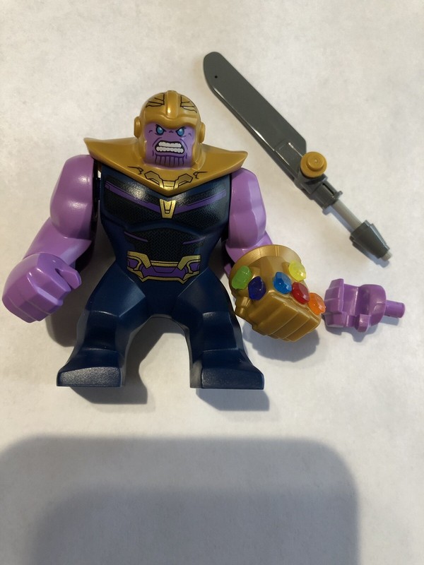 lego thanos minifigure with gauntlet and 6 infinity stones from infinity war