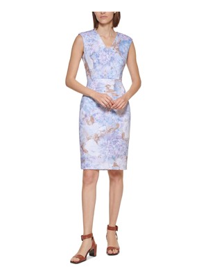 

CALVIN KLEIN Женское голубое платье-футляр миди без рукавов Petites, Light blue