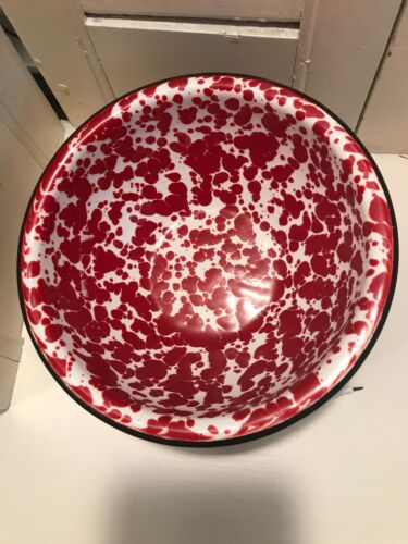Red And White Scatter Pattern Enamelware Bowl  6 1/4 Inches In Diameter