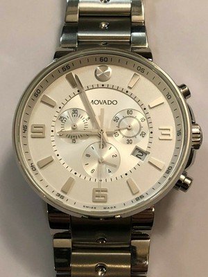 movado se pilot chronograph silver dial men's watch