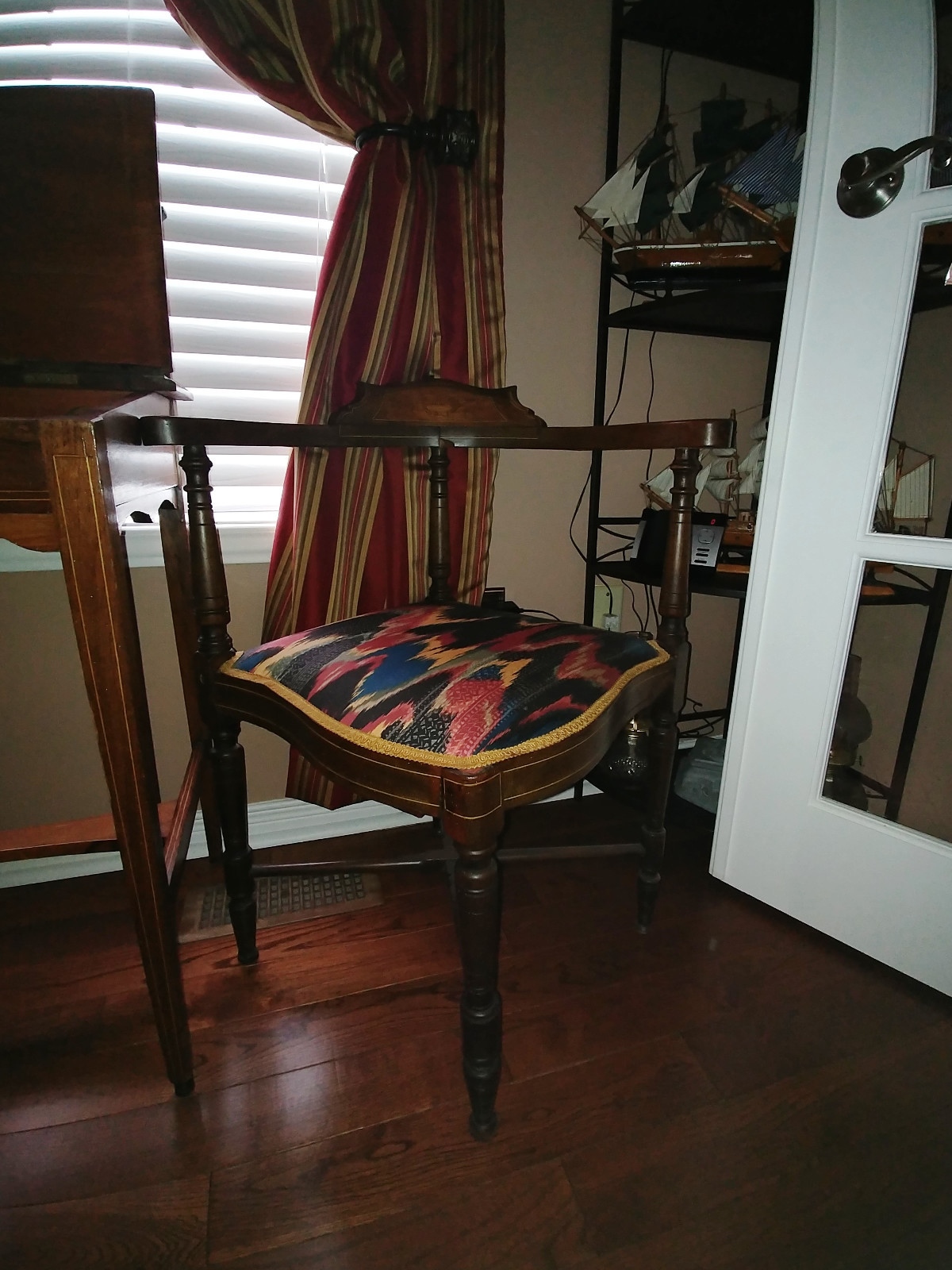 Early French Louis XVI mahogany Tambour inlaid writing table / Bureau De Dame