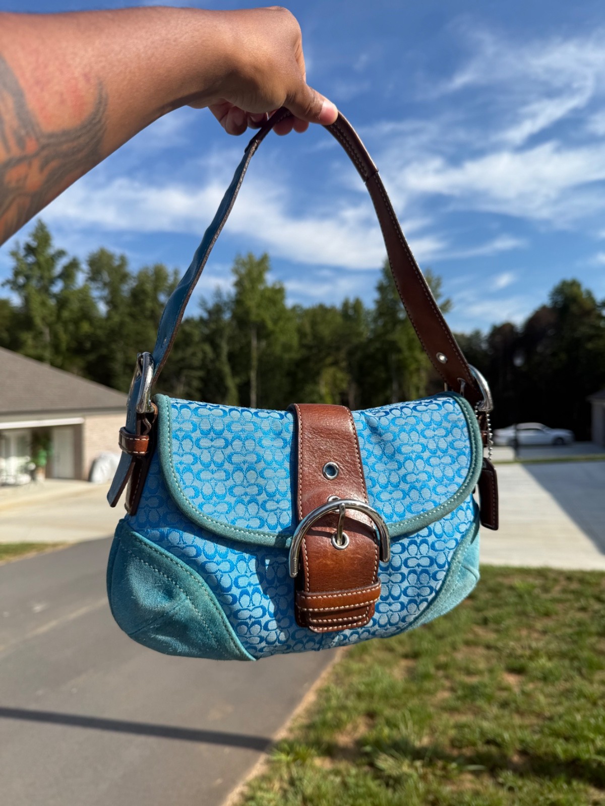 バッグ coach signature Soho mini Shoulder bag 2004 Coach Blue Signature Mini Soho Shoulder Buckle Bag | eBay