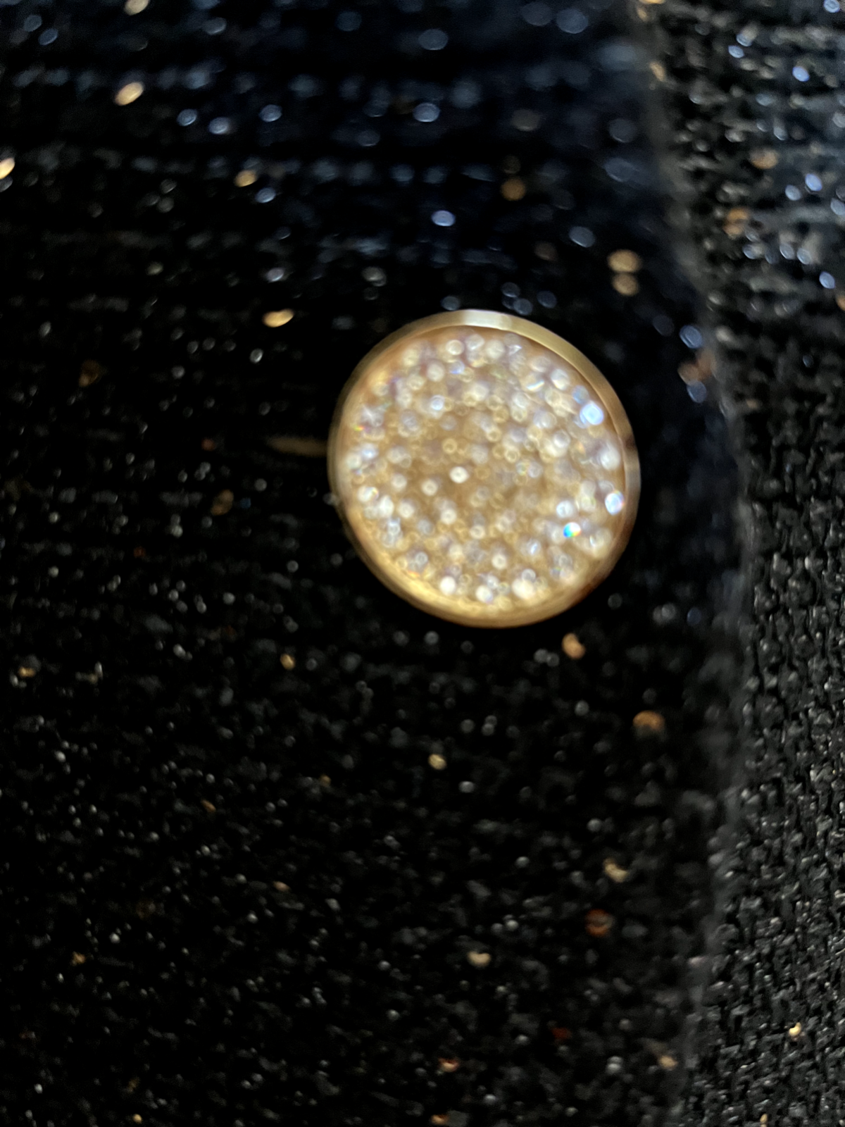 ST JOHN ST JOHN KNIT SUIT SKIRT JACKET SIZE 10/12 BLACK & GOLD SHIMMER SEQUINS KNIT