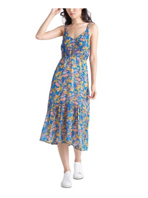 

BLACK TAPE Женская синяя юбка на подкладке без рукавов с V-образным вырезом Midi Fit + Flare Dress, Синий