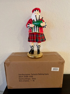MacKenzie Childs Tartastic Tabletop White Santa Christmas Decoration NEW in BOX