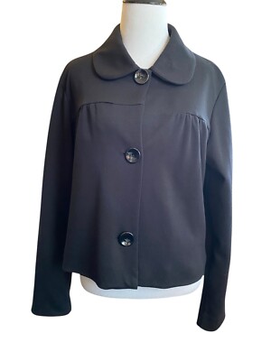 Dialogue Women s Black Size Medium Jacket Blazer  Lined PeterPan Collar 3 Button