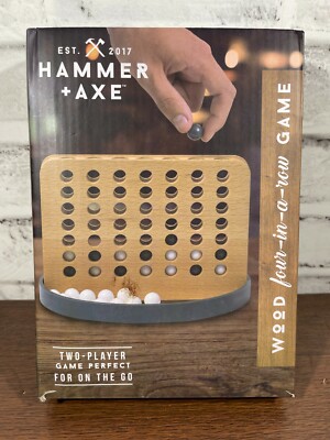 Hammer + Axe Wood Four- In- A- Row Two Player Game Perfect For On The Go