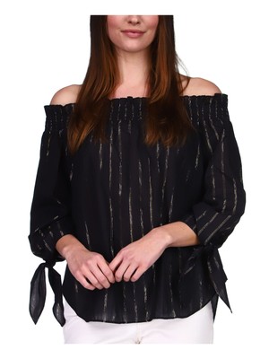 

Женский коктейльный топ MICHAEL KORS Black Tie без подкладки с круглым краем и рукавом 3/4, Черный