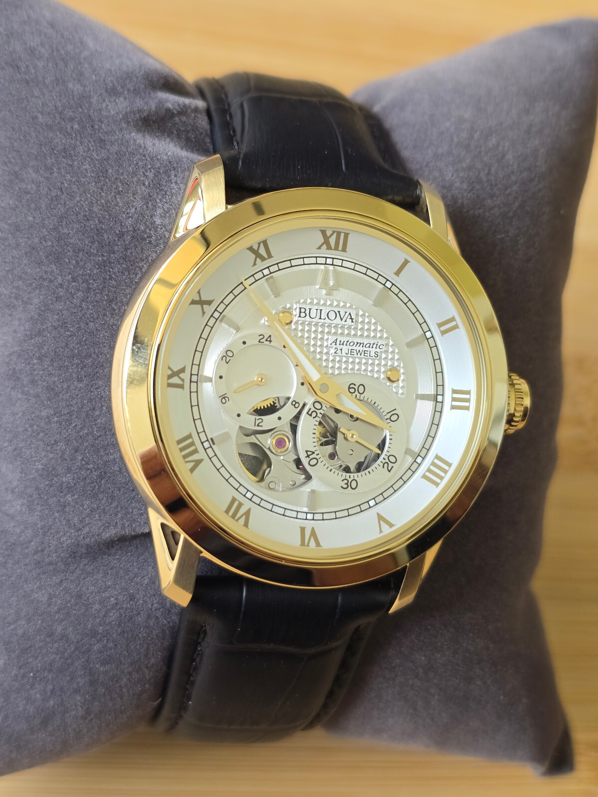 Pre-owned Bulova Men's Watch Automatic Gold Tone White Dial Stainless Steel Watch 97a187