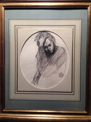 drawing charcoal "the art thinker" framed & signed by stuart