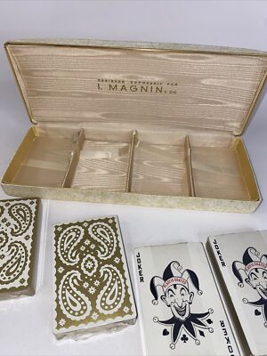 Vtg New 4 Decks Playing Cards Designer I. Magnin & Co. Leatherette Box Bridge