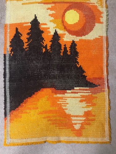 Vtg Mid Century Large Hooked Rug Wall Hanging 25 X 38 1/2” Orange Brown