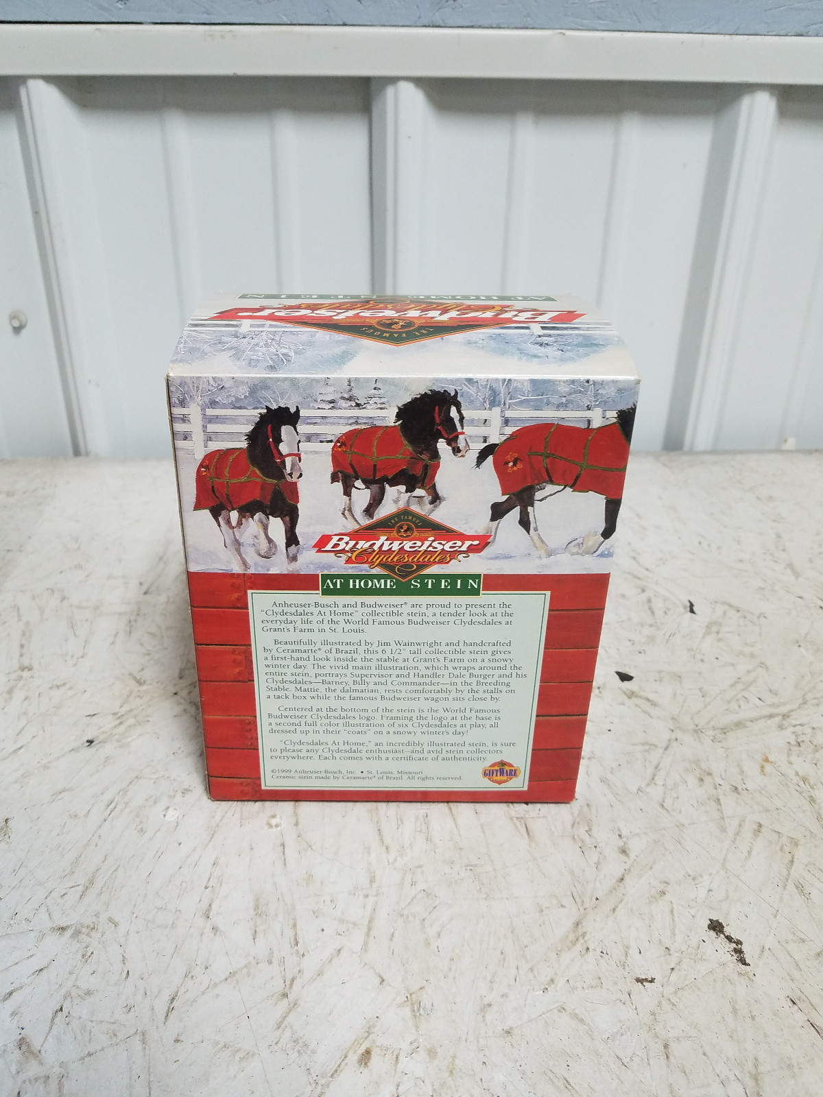 Anhueser-Busch Budweiser The Clydesdales At Home CS386 Stein w / Box 1999 AB