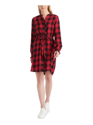 LUCKY BRAND Женское красное клетчатое платье длиной выше колена с длинными рукавами Размер: S