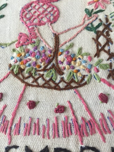 VTG Sampler Embroidery Handwork Motto Muslin Southern Belle Garden 11x14