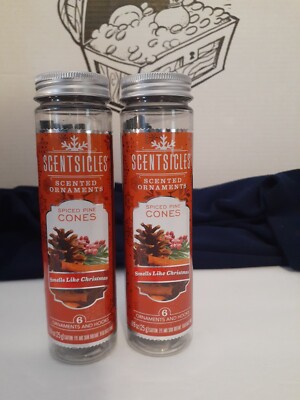 2 Scentsicles Scented Ornaments & Hooks Spiced Pine Cones Scent