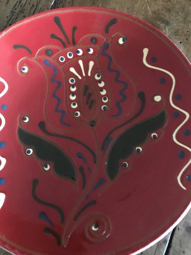 Robesonia Redware Pottery Red Plate 8 1/2”. Signed and Dated 2012.