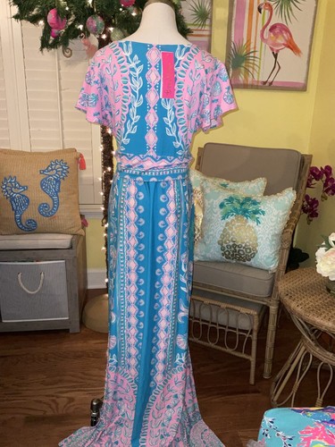 Pre-owned Lilly Pulitzer Esmarella Maxi Turquoise ? Water Ya Waiting For S,m,l,xl In Multicolor