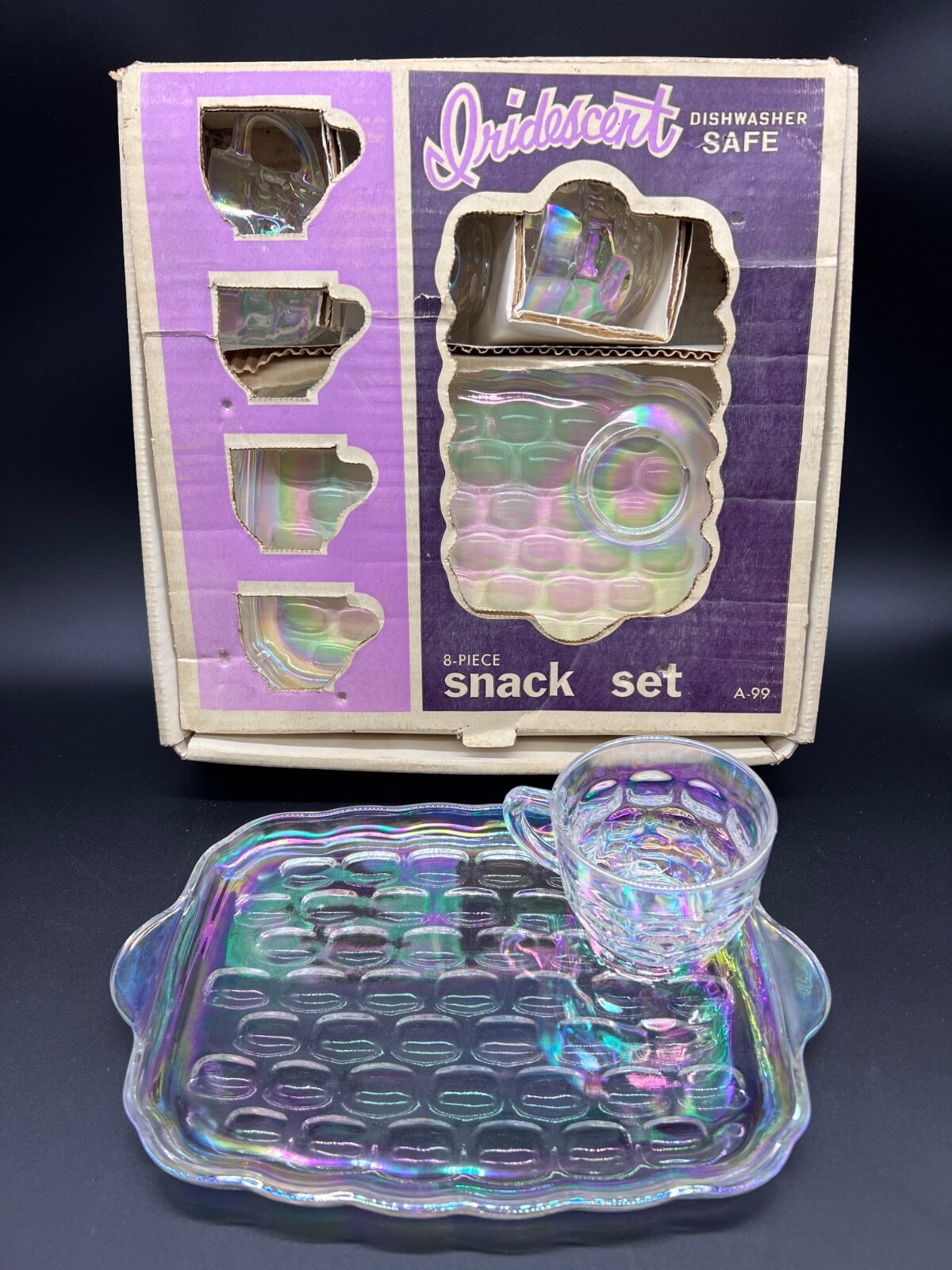 Federal Glass Co. Iridescent 8-Piece Snack Set 4 Cups 4