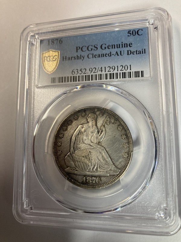 1876 Seated Liberty Half Dollar 50c PCGS Genuine But Harshly
