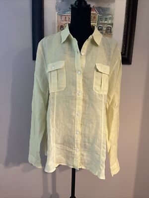 Saks Fifth Avenue Threads Blouse Yellow Roll Tab Sleeve Linen Shirt Size XL
