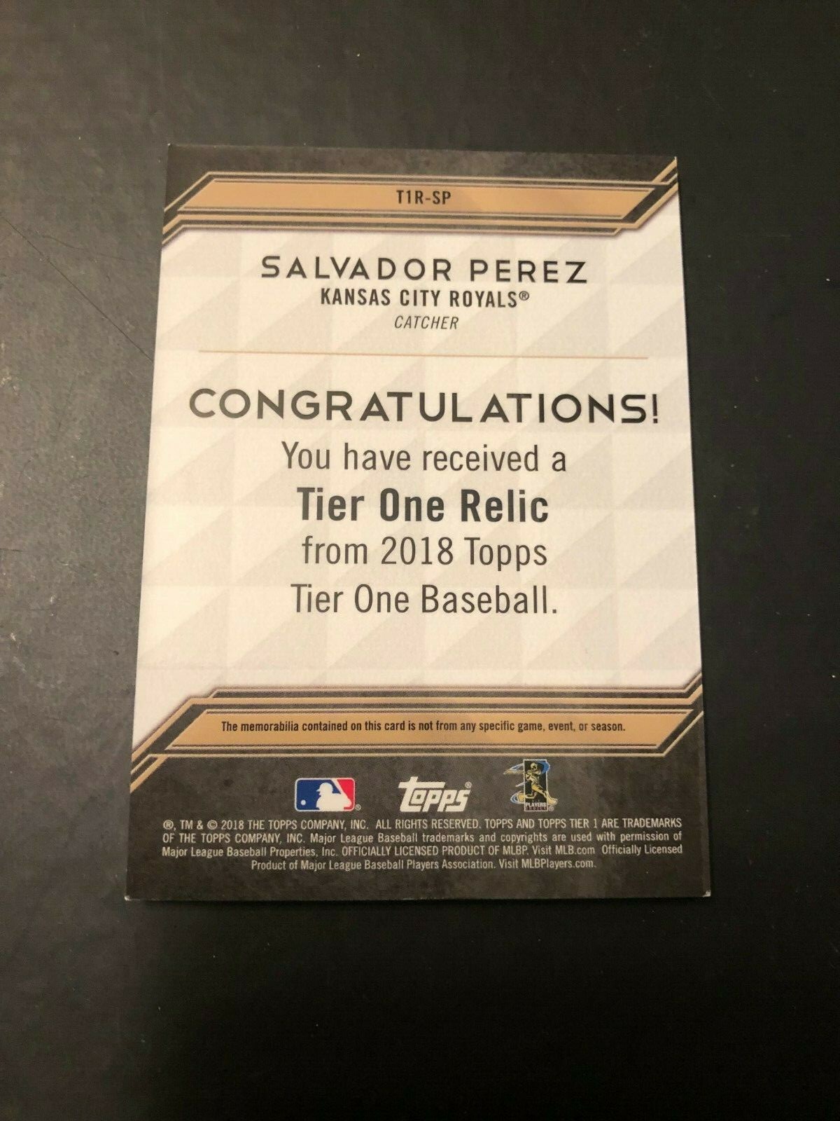 2018 Topps Tier 1 Salvador Perez Game Used Jersey KC Royals 88/335