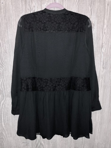 PINK ROSE MARCHESA ROSE PLEATED FRONT LACE TRIM CAVIAR BLACK L/S DRESS WOMENS XS S M