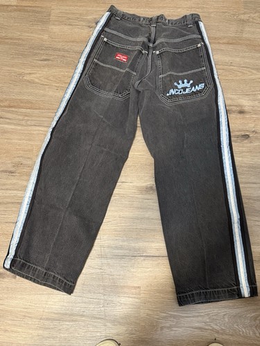 Vintage JNCO Tribal Crown Reflective Stripes Baggy Fit Jeans