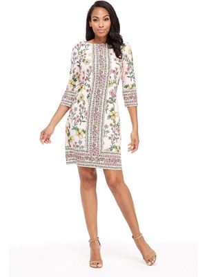 Женское розовое платье-сорочка длиной 3/4 с вырезом лодочкой выше колена от LONDON TIMES 2