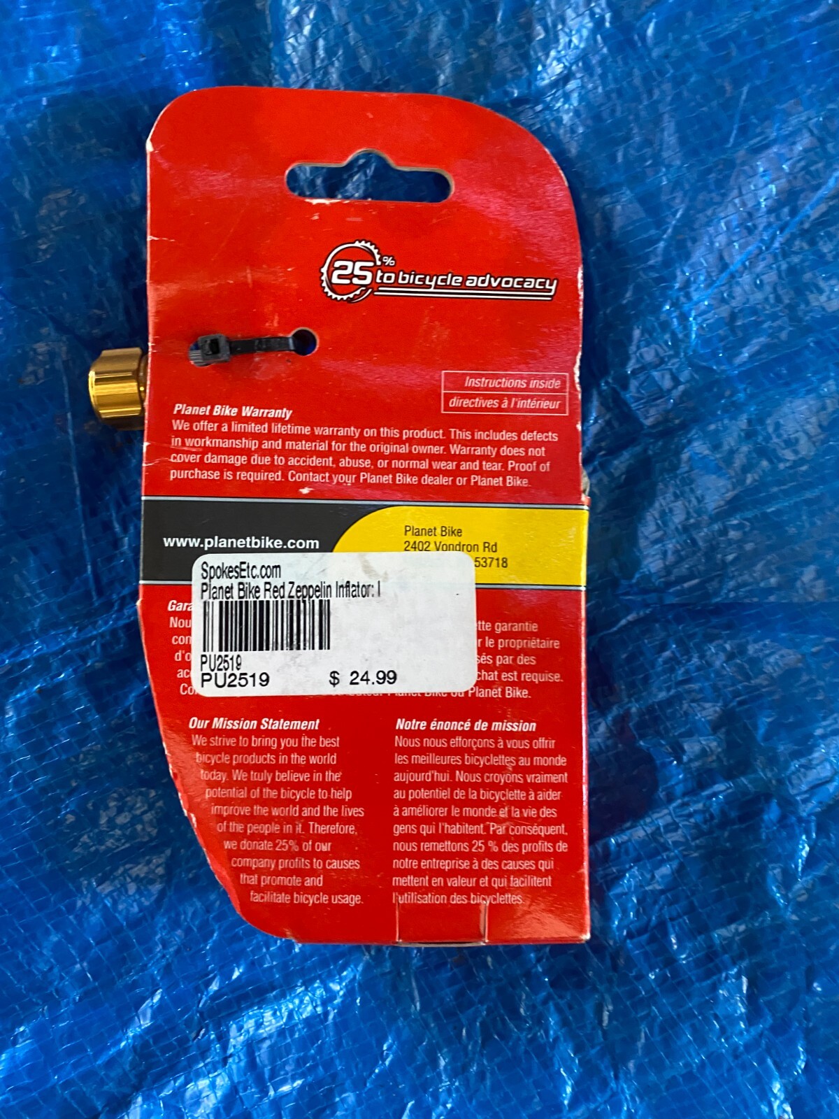 Red Zepellin 2 Co2 Tire inflator For bicycle by Planet Bike W/ 2 CO2 Cartridges