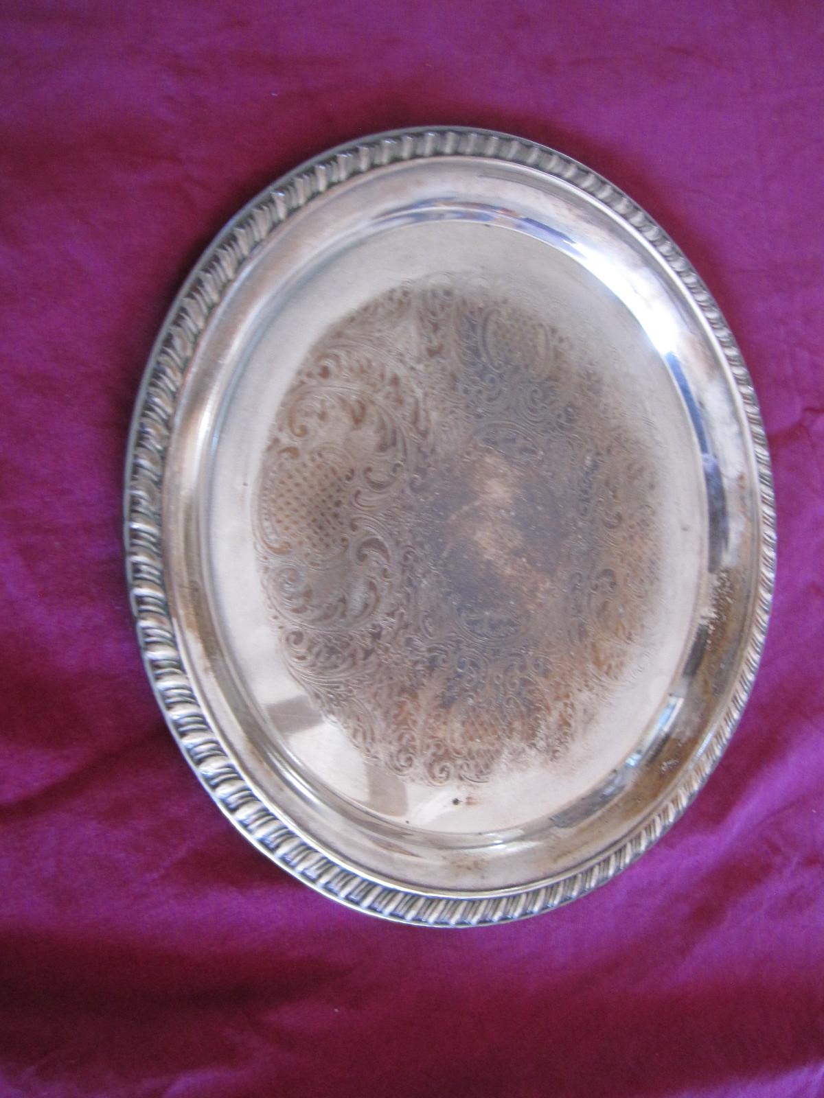 Vintage Leonard Silverplate Etched Serving Tray 12 1/4