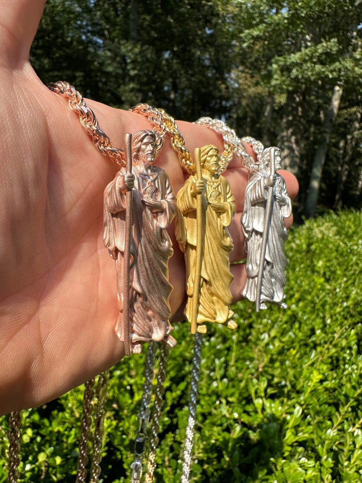Pre-owned Harlembling Heavy 3d San Judas St Jude Real 925 Silver 14k Yellow Rose Gold Pendant Necklace
