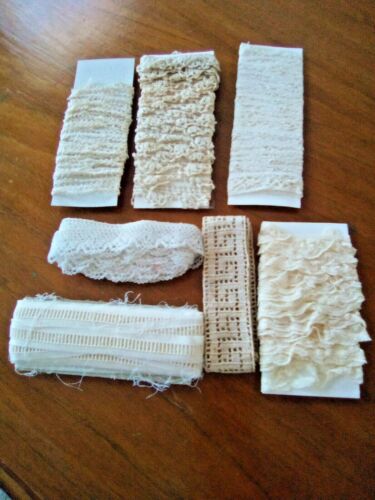 VINTAGE ANTIQUE LACE SCRAPS & PIECES CARDS & YARDS GREAT FOR DOLL CLOTHES-CRAFTS