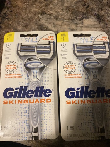 2 PACK Gillette SkinGuard Men's Razor for Sensitive Skin, Handle +2 Refills Each