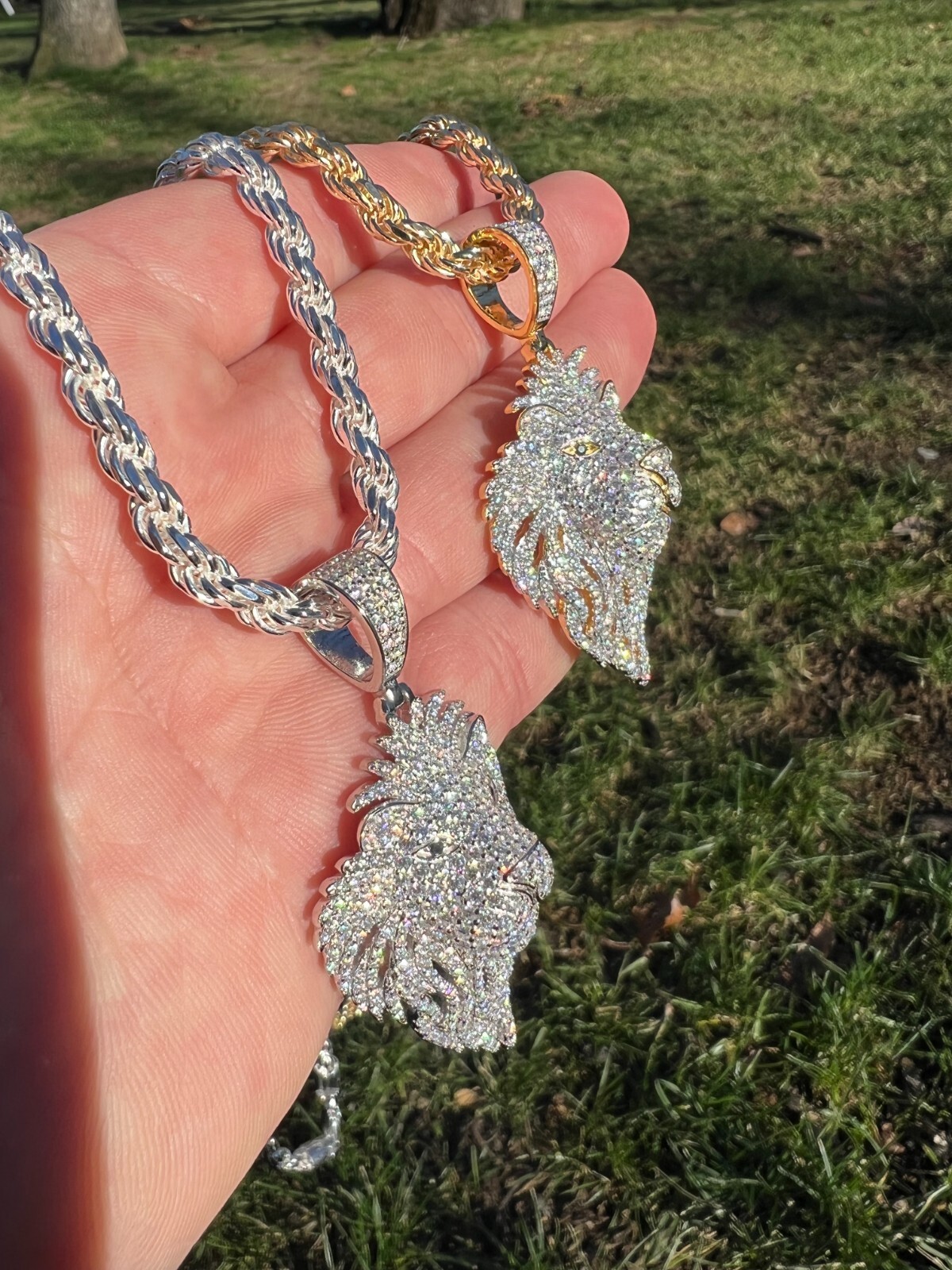 Pre-owned Lion Moissanite Silver/gold Plated Iced  King Pendant Necklace Pass Tester