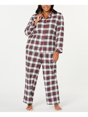 

FAMILY PJs Женский белый клетчатый топ на пуговицах Прямые штаны Пижама Plus