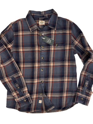 Marine Layer Cole Textured Twill Plaid Long Sleeve Shirt Button Up Blue Red Sz S