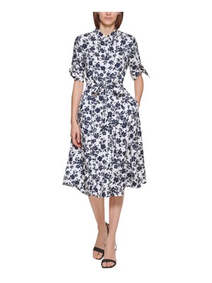 

CALVIN KLEIN Женское белое платье-рубашка миди с поясом и без подкладки Petites, Белый
