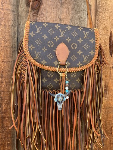 Authentic Louis Vuitton Monogram St Cloud With Leather Fringe Upcycled